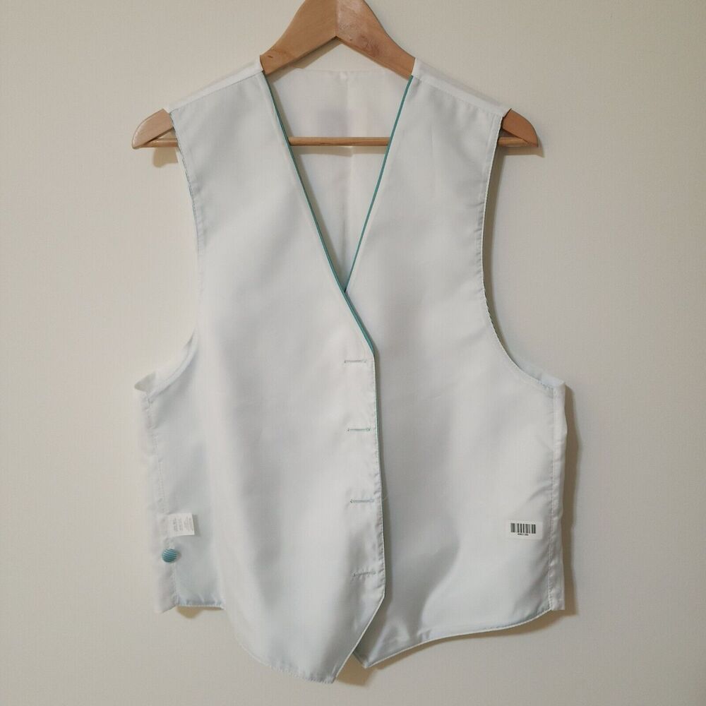 Jean Yves Paris Formal Dress Vest White Aqua Green Striped Made USA Men's M - Picture 4 of 8